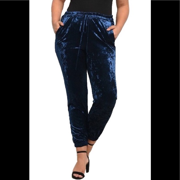 Collective Rack Pants - Plus Size Sapphire Velvet Joggers 1X
